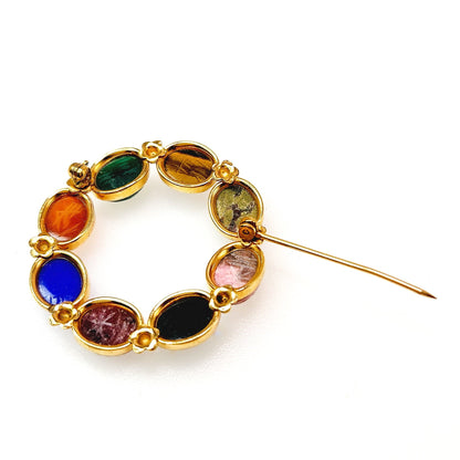 Vintage 1950s Mid Century Carved Stone Scarab Wreath Brooch