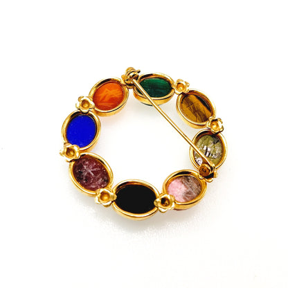 Vintage 1950s Mid Century Carved Stone Scarab Wreath Brooch