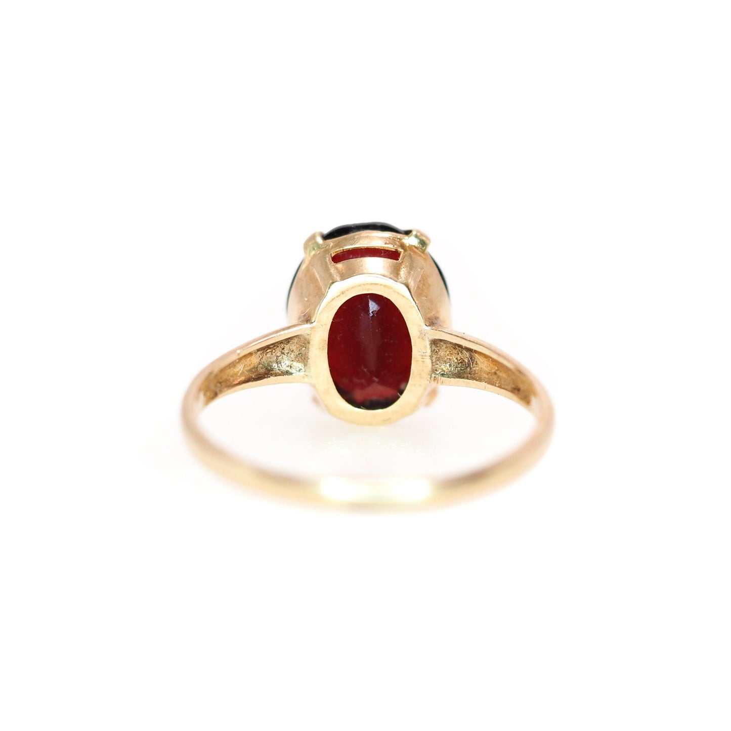 Vintage 1940s PSCO Red Oval Glass and 10K Ring - 40s Retro Red and Yellow Gold Solitaire Ring Size 5 - Vintage Red Solitaire Ring