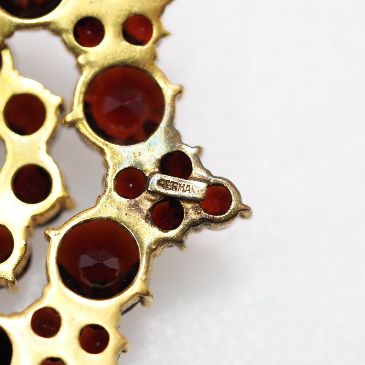 Vintage 60s Germany Red Garnet Brooch - 1960s German Rose Cut Garnet and Gold Wash Cluster Large Star Brooch - Gemstone Star Brooch