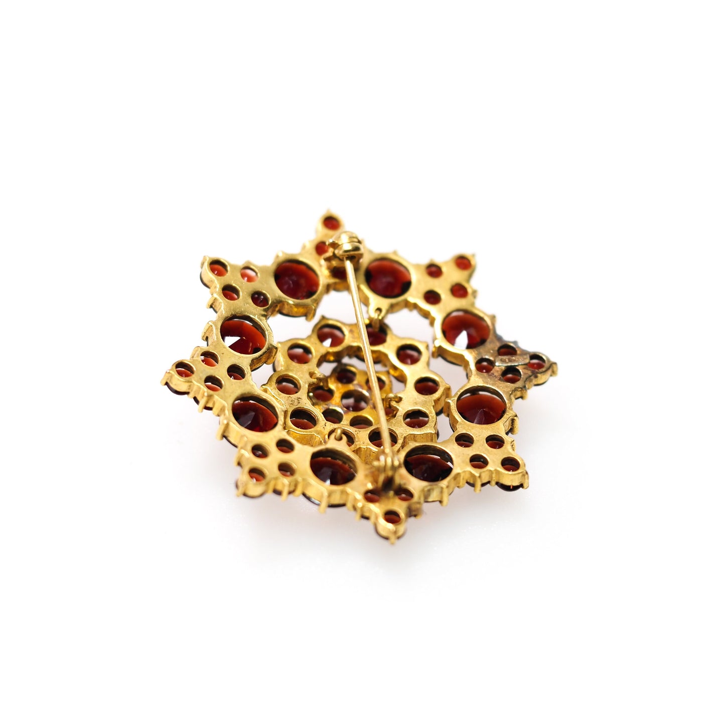 Vintage 60s Germany Red Garnet Brooch - 1960s German Rose Cut Garnet and Gold Wash Cluster Large Star Brooch - Gemstone Star Brooch