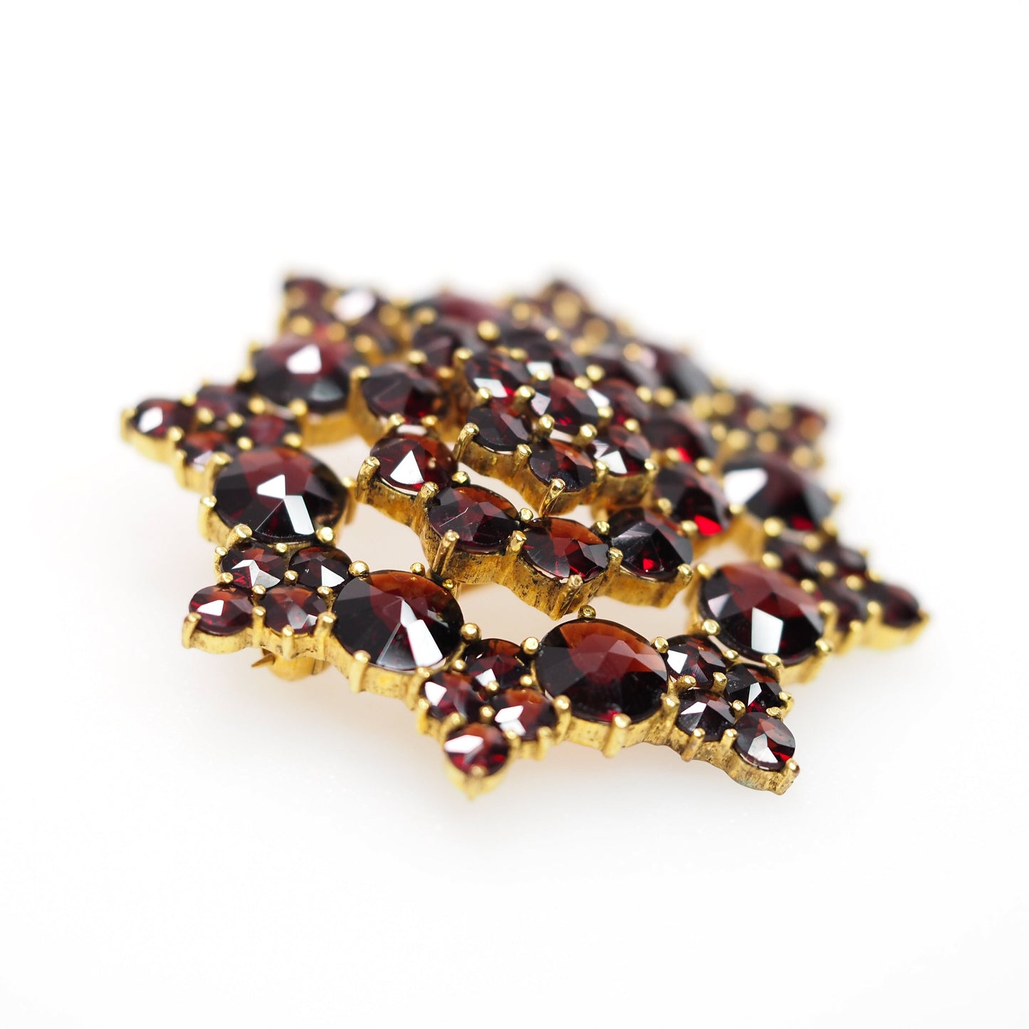 Vintage 60s Germany Red Garnet Brooch - 1960s German Rose Cut Garnet and Gold Wash Cluster Large Star Brooch - Gemstone Star Brooch