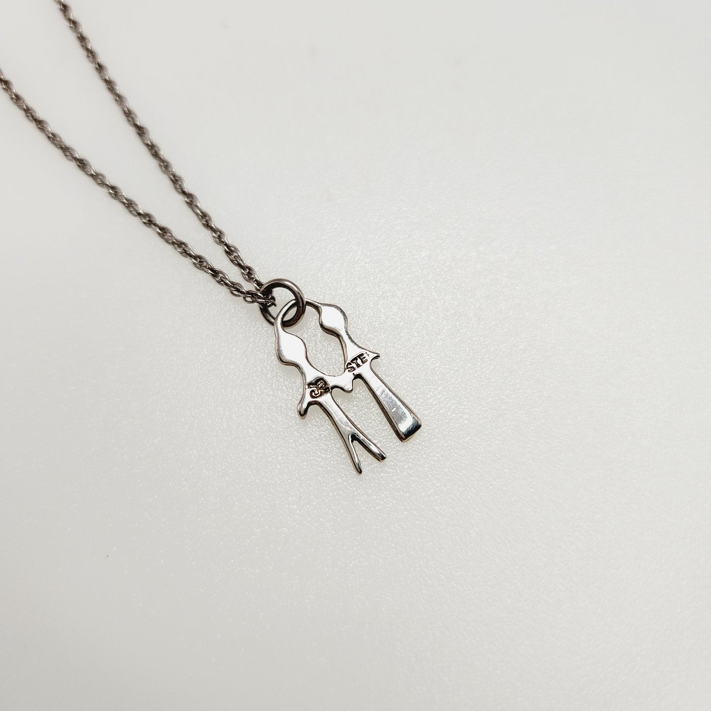 Vintage Silver People Necklace -  1990s People Holding Hands Sterling Silver Pendant - Couples 18" Necklace