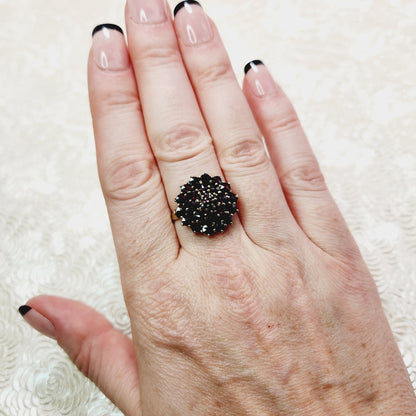 Vintage 1960s Pyrope Garnet and Gold Washed Ring - 60s Red Rose Cut Garnet, 800 Silver Cluster Ring Size 8.5 - Red Gemstone Ring