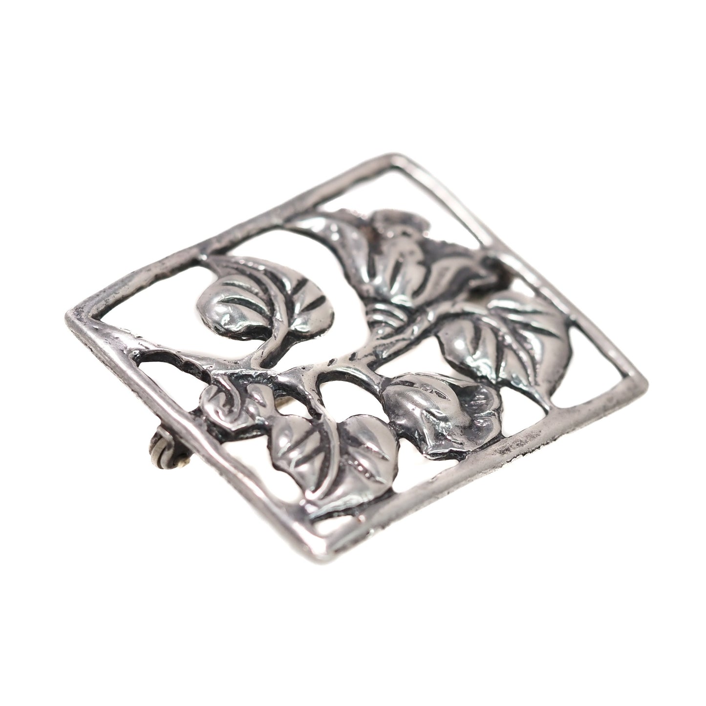 Vintage 1940s Retro Sterling Silver Flower Floral Brooch - 40s Silver Flower Unisex Brooch