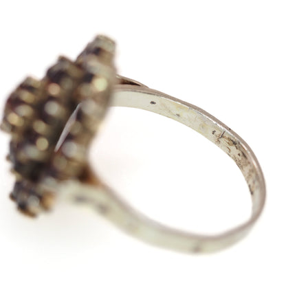 Vintage 1960s Pyrope Garnet and Gold Washed Ring - 60s Red Rose Cut Garnet, 800 Silver Cluster Ring Size 8.5 - Red Gemstone Ring