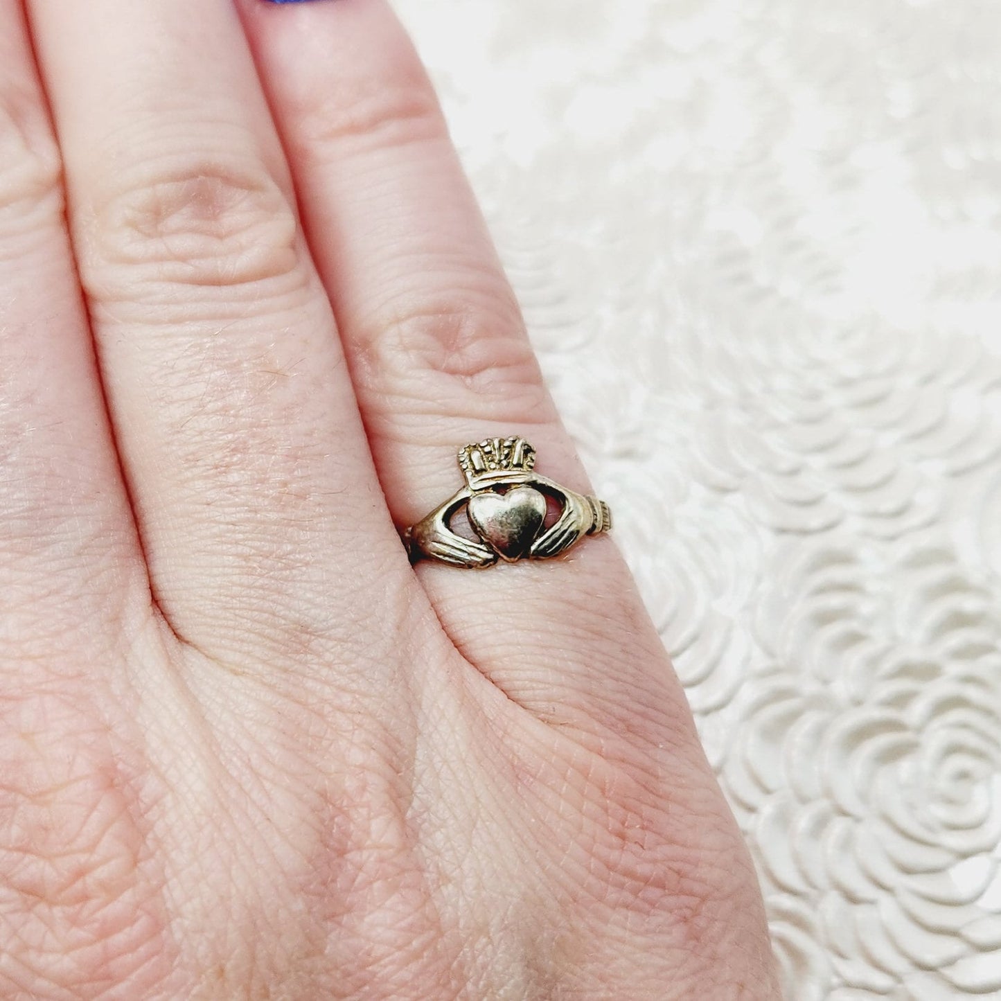 Vintage 1990s Sterling Silver Irish Claddagh Band Ring Size 5.25 - 90s Ireland Claddagh Silver Love Ring