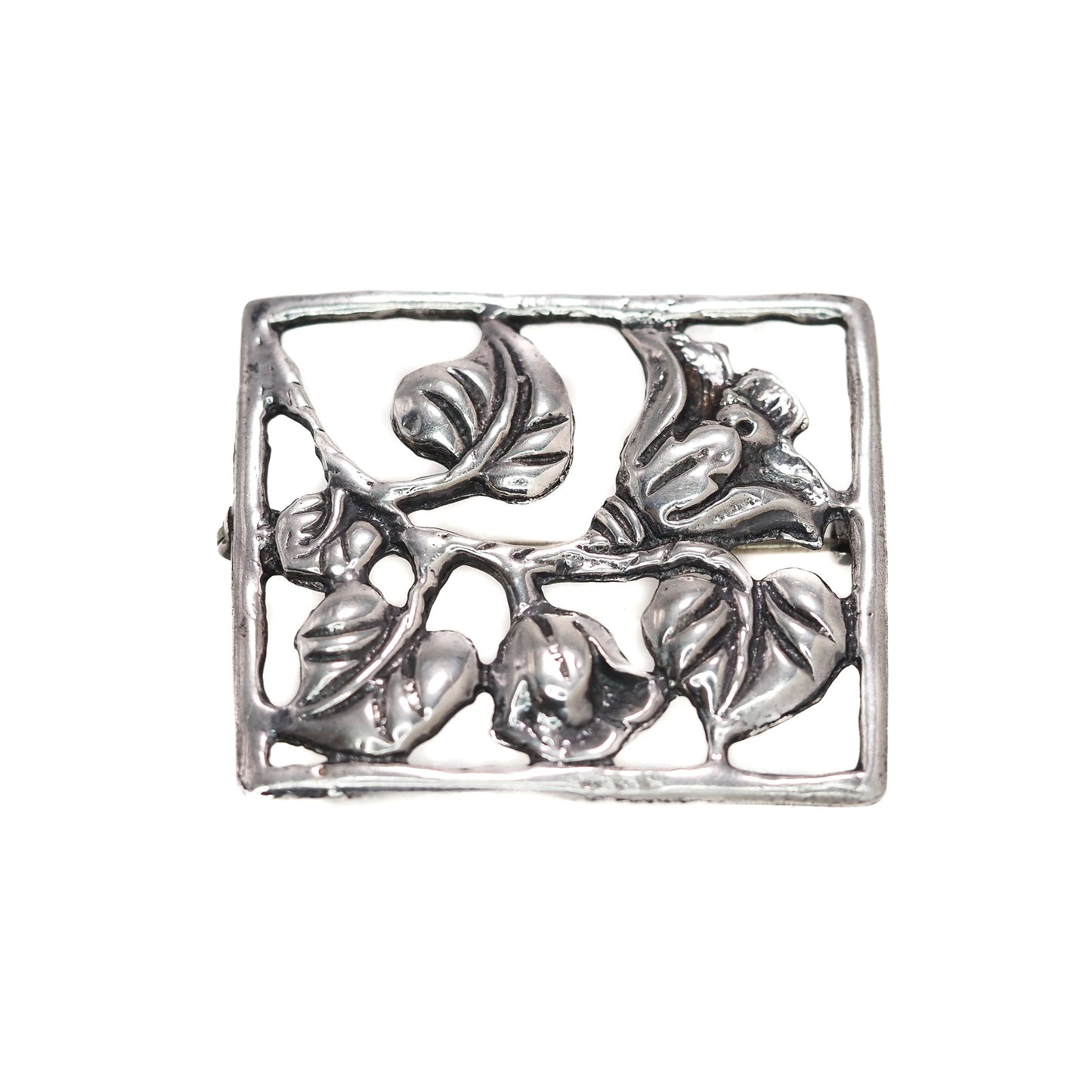 Vintage 1940s Retro Sterling Silver Flower Floral Brooch - 40s Silver Flower Unisex Brooch