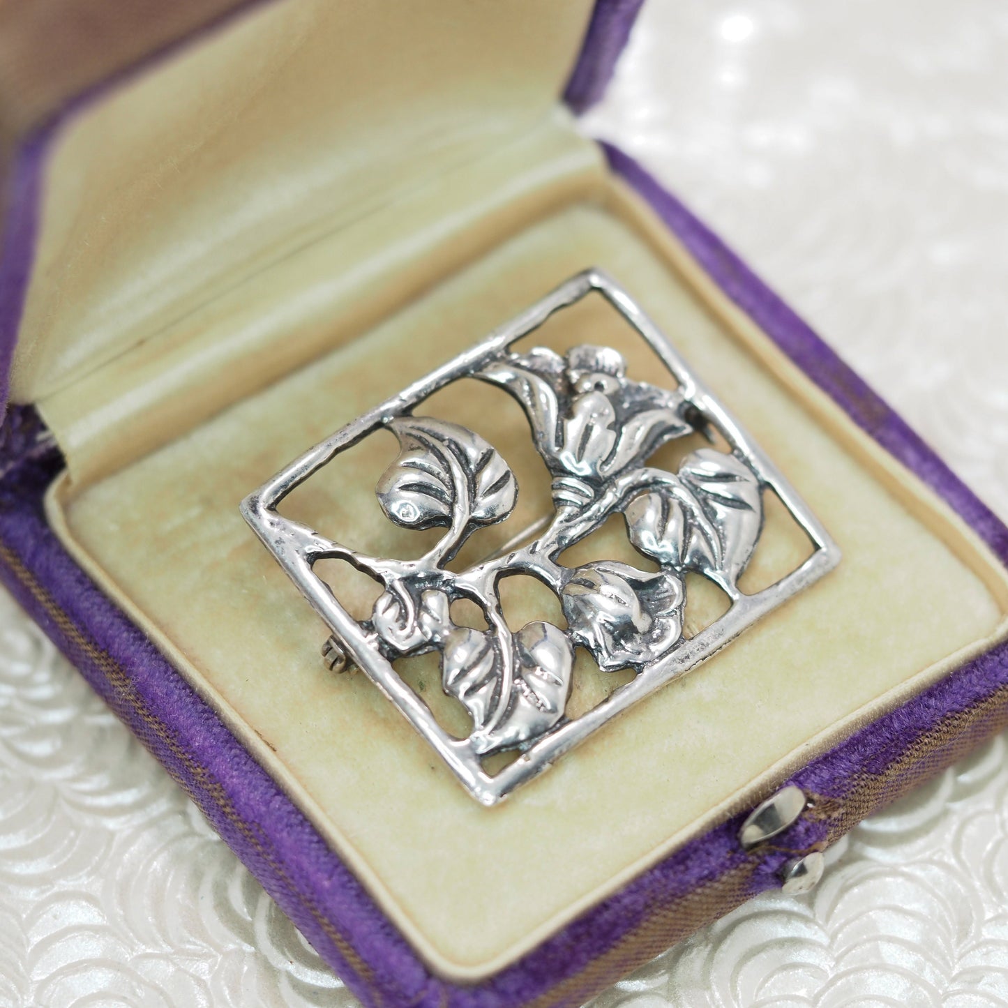 Vintage 1940s Retro Sterling Silver Flower Floral Brooch - 40s Silver Flower Unisex Brooch