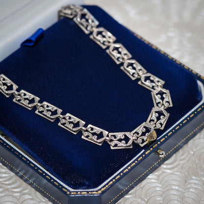 Vintage 1950s DANECRAFT Silver Scroll 16" Collar Choker Designer Necklace