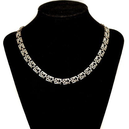 Vintage 1950s DANECRAFT Silver Scroll 16" Collar Choker Designer Necklace