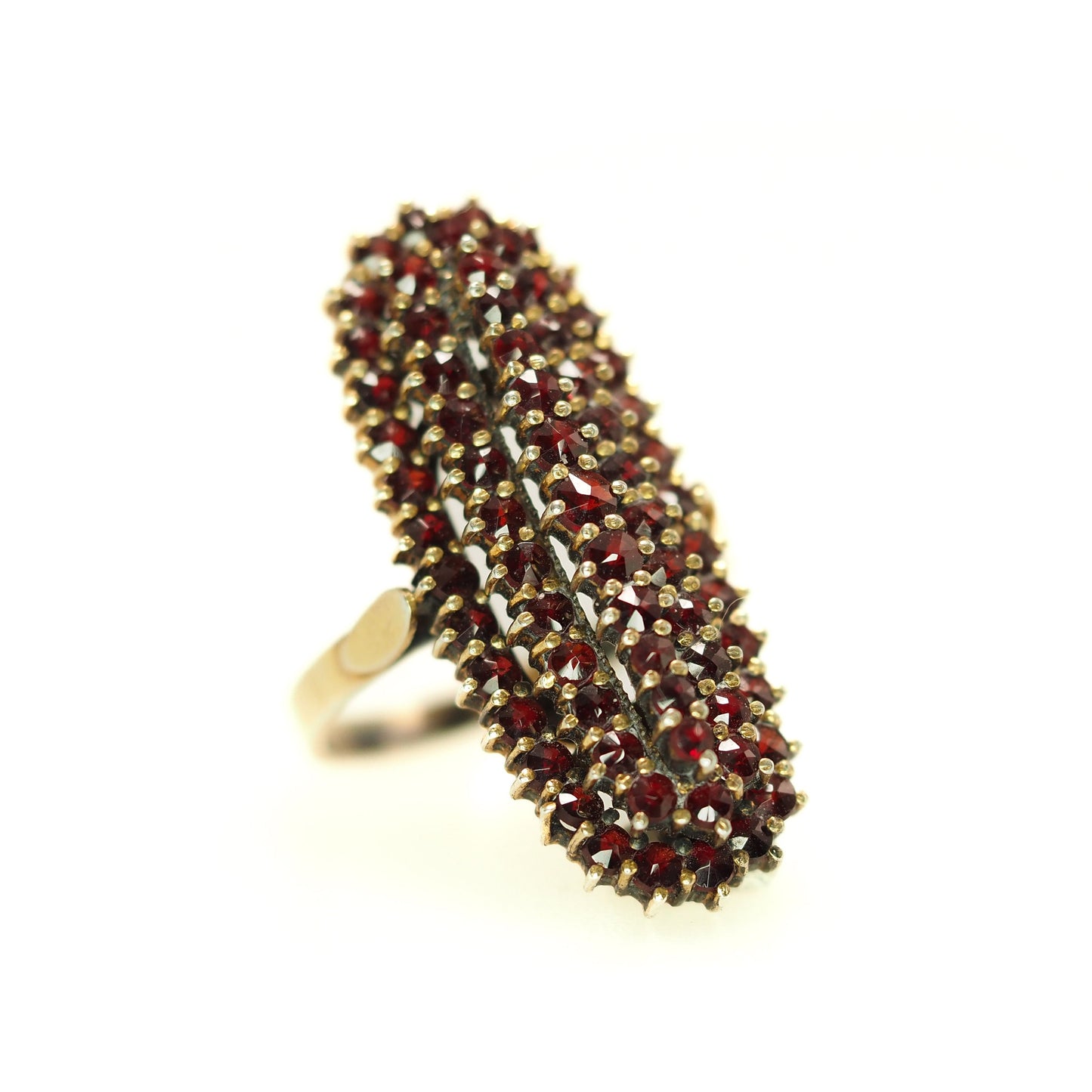 Vintage 1960s Garnet Ring - GRANAT TURNOV Bohemian Garnet Gold Washed Ring - Red Gems 900 Silver Large Statement Cluster Ring Size 8.5