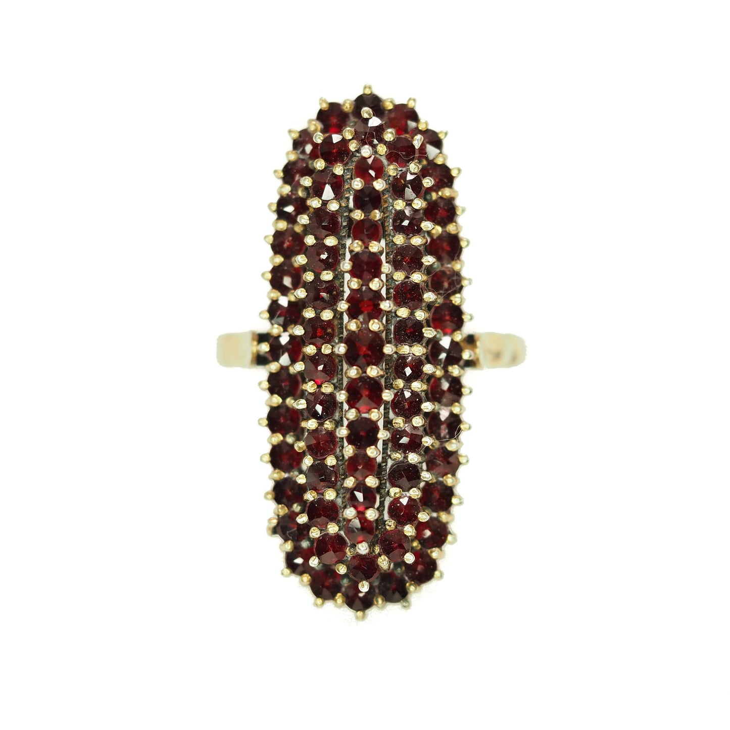 Vintage 1960s Garnet Ring - GRANAT TURNOV Bohemian Garnet Gold Washed Ring - Red Gems 900 Silver Large Statement Cluster Ring Size 8.5