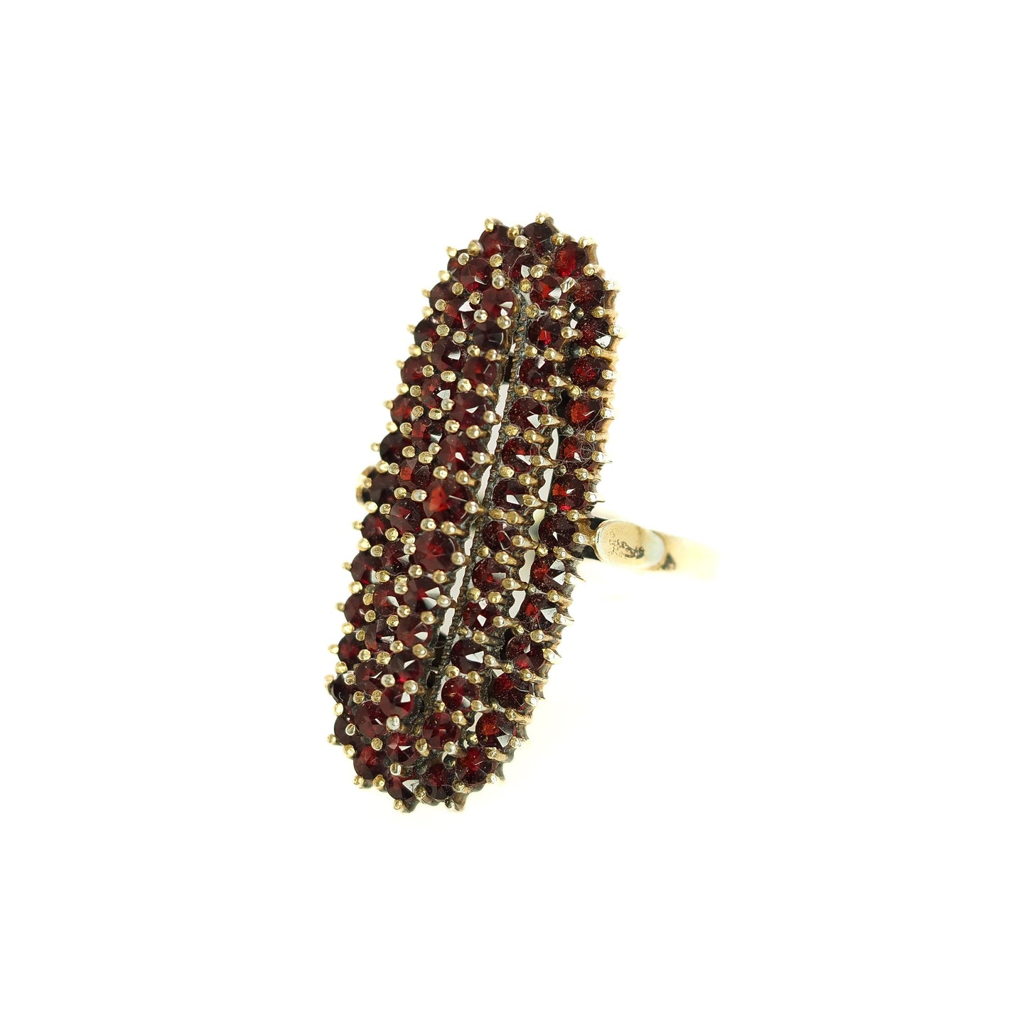 Vintage 1960s Garnet Ring - GRANAT TURNOV Bohemian Garnet Gold Washed Ring - Red Gems 900 Silver Large Statement Cluster Ring Size 8.5