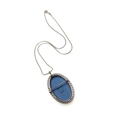 Vintage 1970s WEDGWOOD Jasperware Sterling Silver Blue Ceramic Choker Necklace and Brooch