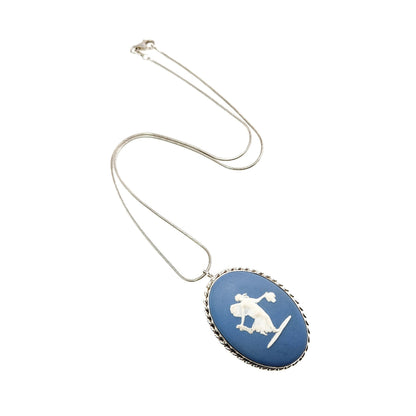 Vintage 1970s WEDGWOOD Jasperware Sterling Silver Blue Ceramic Choker Necklace and Brooch