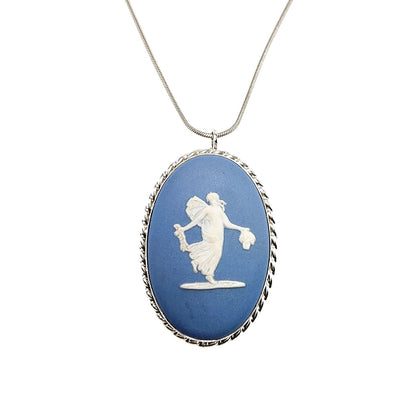 Vintage 1970s WEDGWOOD Jasperware Sterling Silver Blue Ceramic Choker Necklace and Brooch