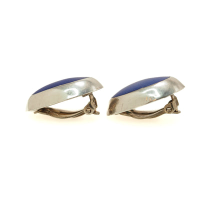 Vintage 1990s TAXCO Silver and Dyed Blue Jasper Mexico Sterling Oval Statement Earrings