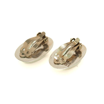 Vintage 1990s TAXCO Silver and Dyed Blue Jasper Mexico Sterling Oval Statement Earrings