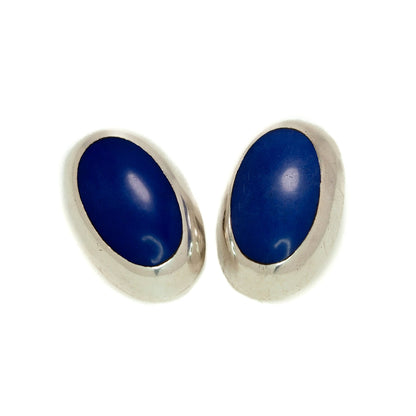 Vintage 1990s TAXCO Silver and Dyed Blue Jasper Mexico Sterling Oval Statement Earrings