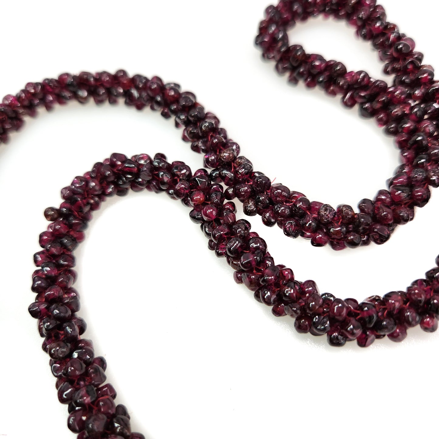 Vintage 1980s Long Single Strand Almandine Garnet Rondelle Bead Torsade 26" Necklace - Red Gemstone Beaded Necklace - Boho Gemstone Necklace