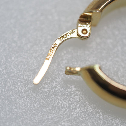 Vintage 1980s Vermeil Hoop Earrings - Yellow Gold Plate Dangle Hoop Pierced Earrings - Italian Gold Hoop Earrings