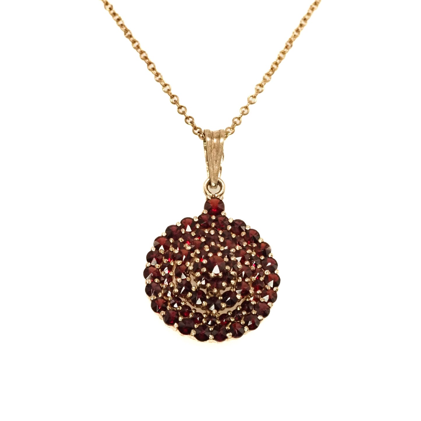 Vintage 1960s Swedish Rose Cut Garnet and Gold Washed 800 Silver Pendant 15" Necklace - Red Garnet Cluster Necklace