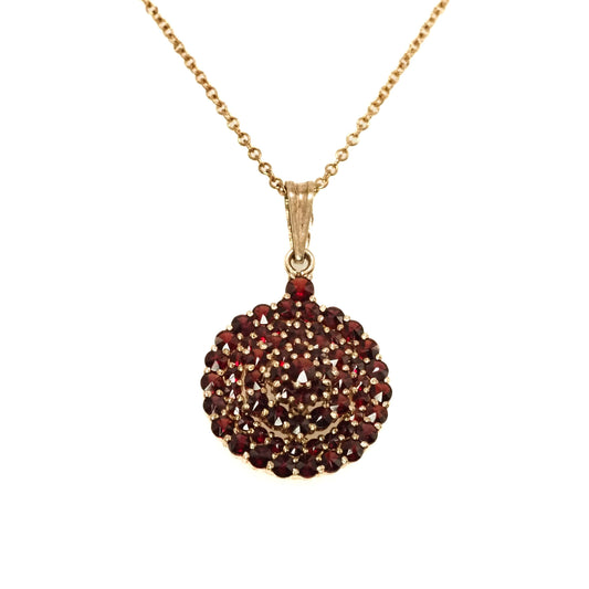 Vintage 1960s Swedish Rose Cut Garnet and Gold Washed 800 Silver Pendant 15" Necklace - Red Garnet Cluster Necklace