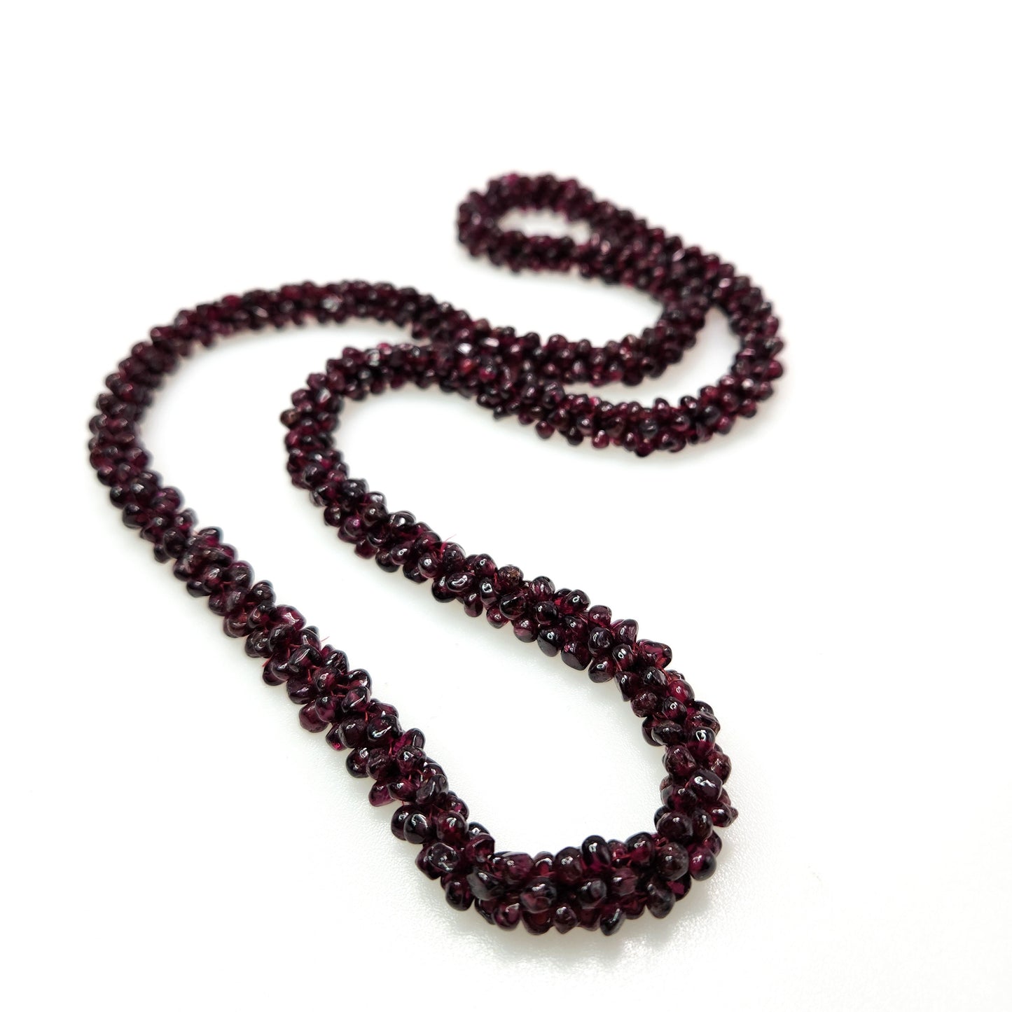 Vintage 1980s Long Single Strand Almandine Garnet Rondelle Bead Torsade 26" Necklace - Red Gemstone Beaded Necklace - Boho Gemstone Necklace