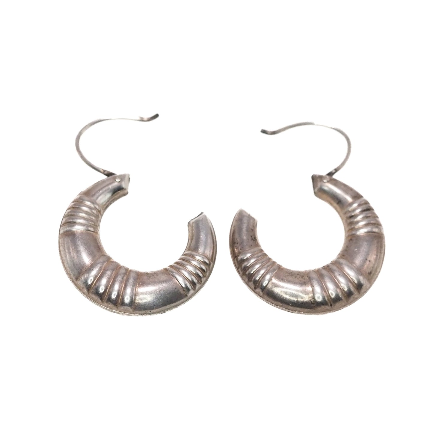 Vintage 1980s Sterling Silver Puffy Minimal Light Pierced Hoop Earrings - Small Light Vintage Silver Hoops