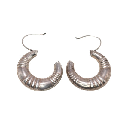 Vintage 1980s Sterling Silver Puffy Minimal Light Pierced Hoop Earrings