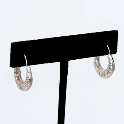 Vintage 1980s Sterling Silver Puffy Minimal Light Pierced Hoop Earrings