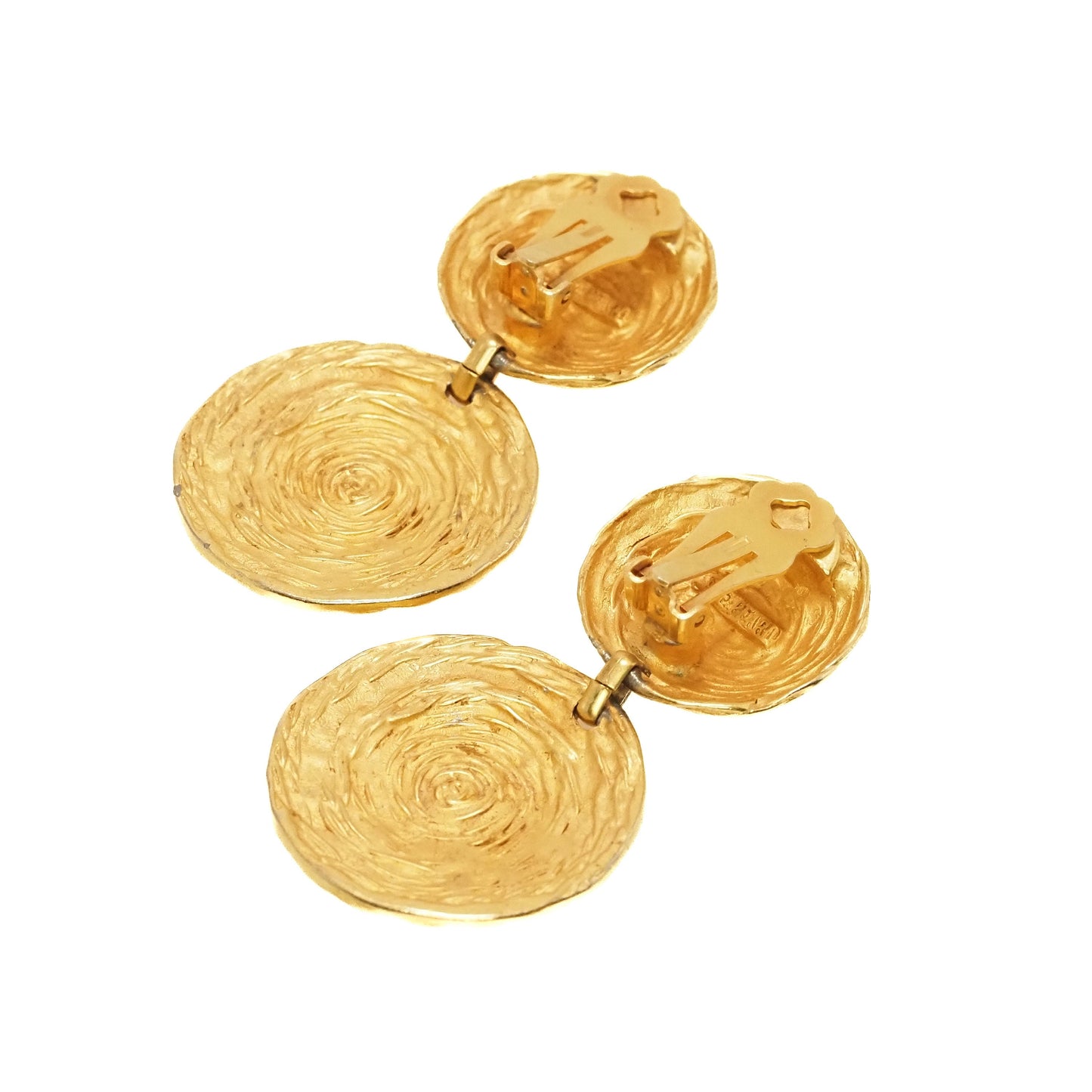 Vintage 1980s ERWIN PEARL Gold Plate Statement Drop Clip On Earrings - 80s Large Yellow Gold Plate Non Pierced Clip Earrings