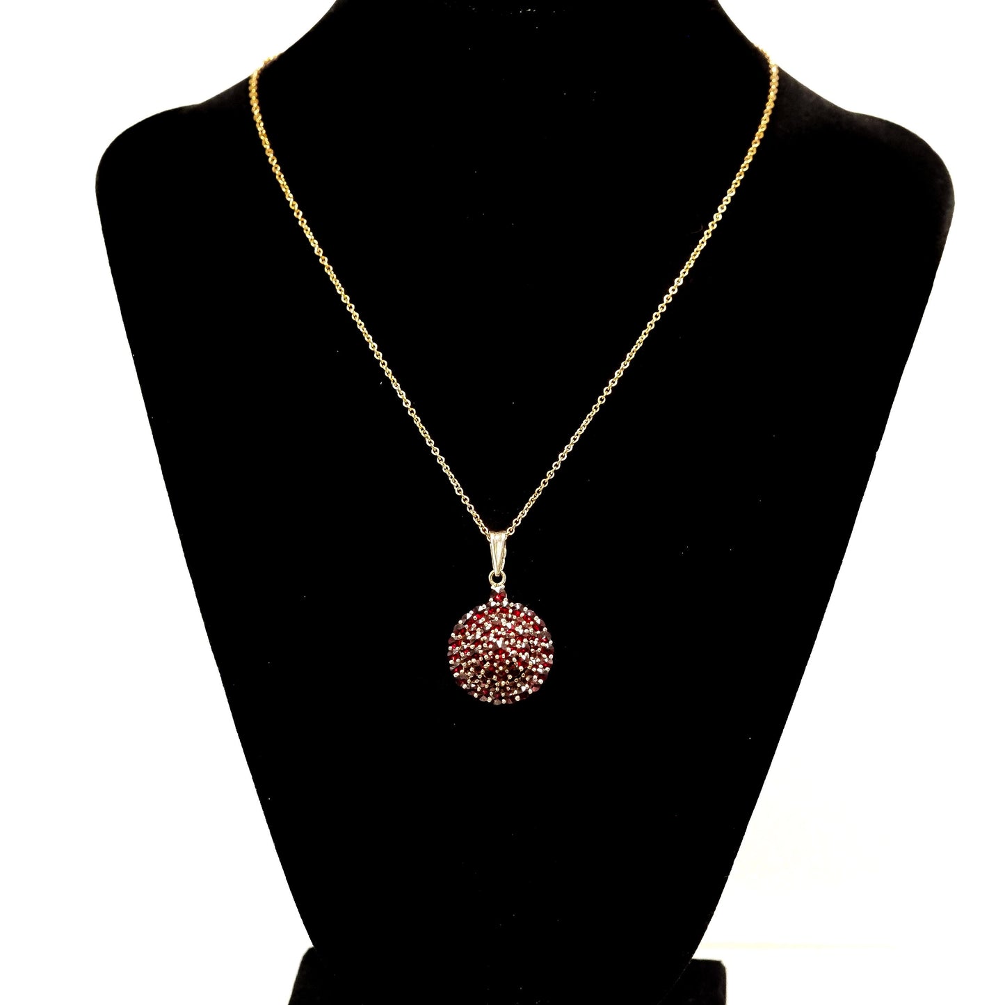 Vintage 1960s Swedish Rose Cut Garnet and Gold Washed 800 Silver Pendant 15" Necklace - Red Garnet Cluster Necklace