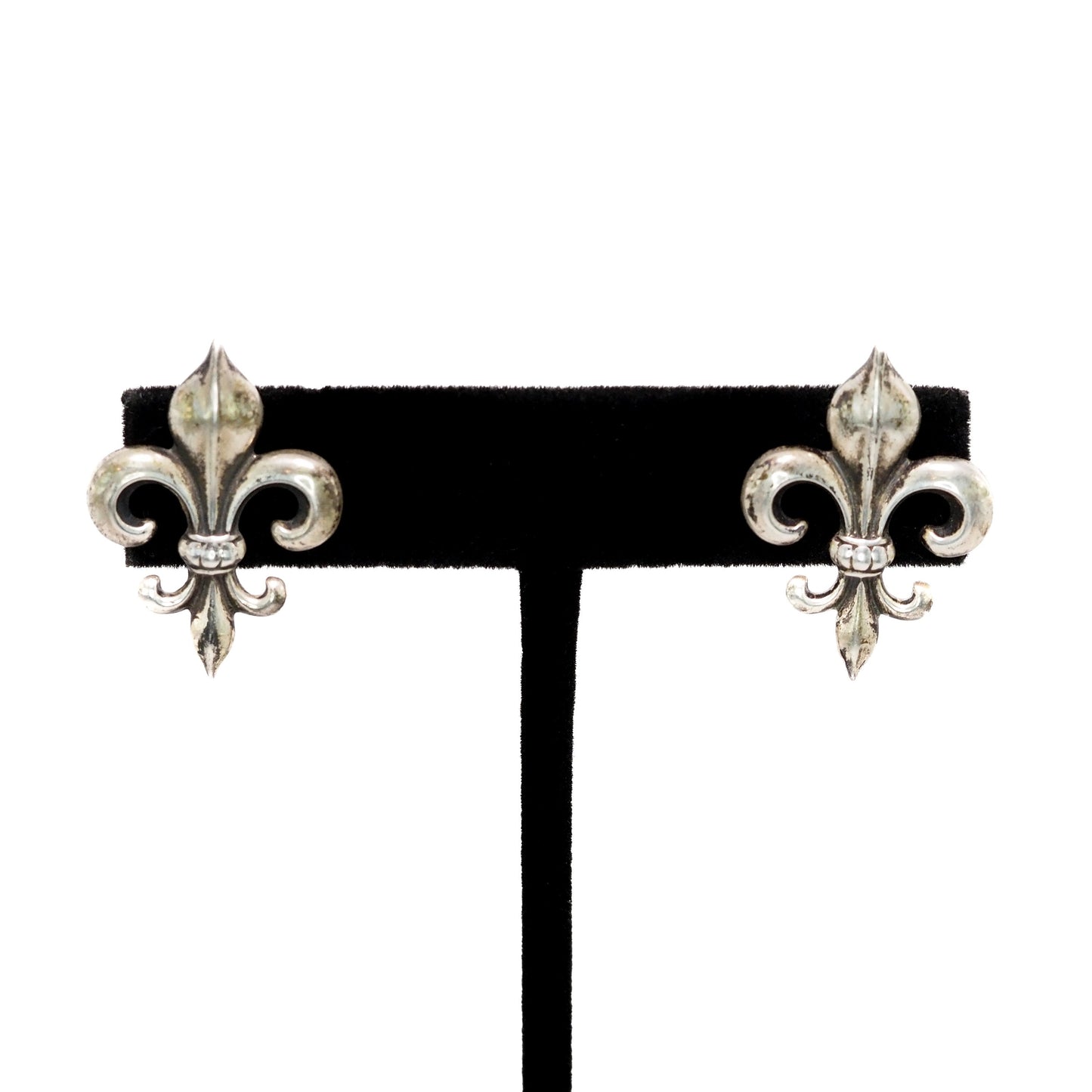 Vintage 1960s Sterling Silver Fleur-de-Lis Stud Pierced Earrings - Vintage Silver Fleur de Lis Earrings