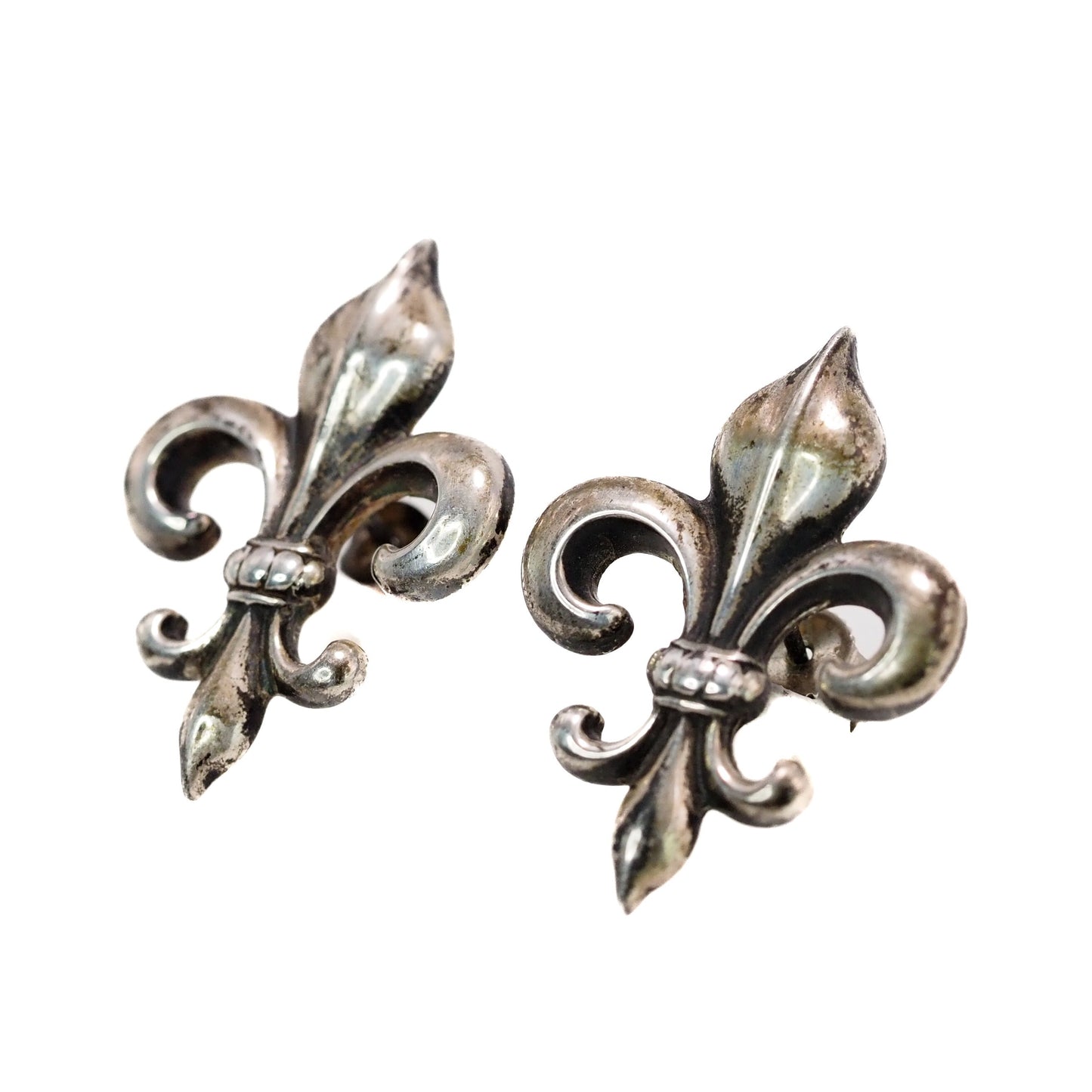 Vintage 1960s Sterling Silver Fleur-de-Lis Stud Pierced Earrings - Vintage Silver Fleur de Lis Earrings