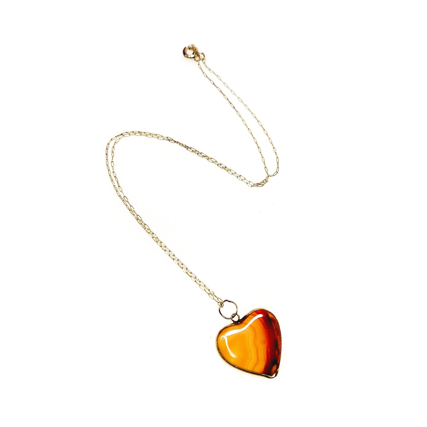 Antique 1890s Victorian Heart Orange Agate and Gold Fill Necklace - Victorian Gold Agate Pendant 14" Choker - Orange Gem Heart Necklace