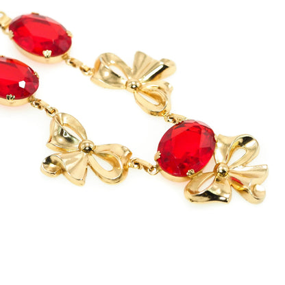 Vintage 1940s CORO Retro Red Rhinestone and Gold Plate Bow Choker 16" Necklace