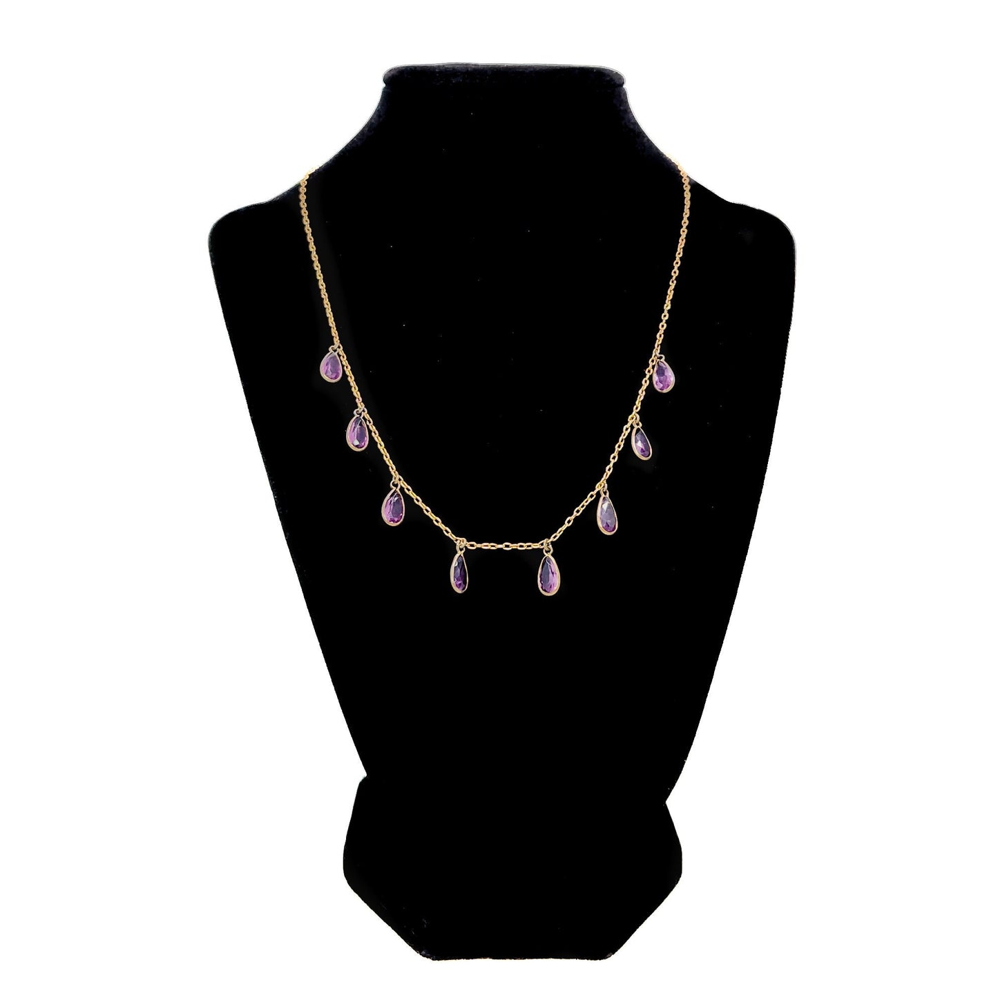 Vintage 1930s Art Deco Purple Teardrop Glass and Brass Choker 17" Necklace - 30s Purple Deco Necklace