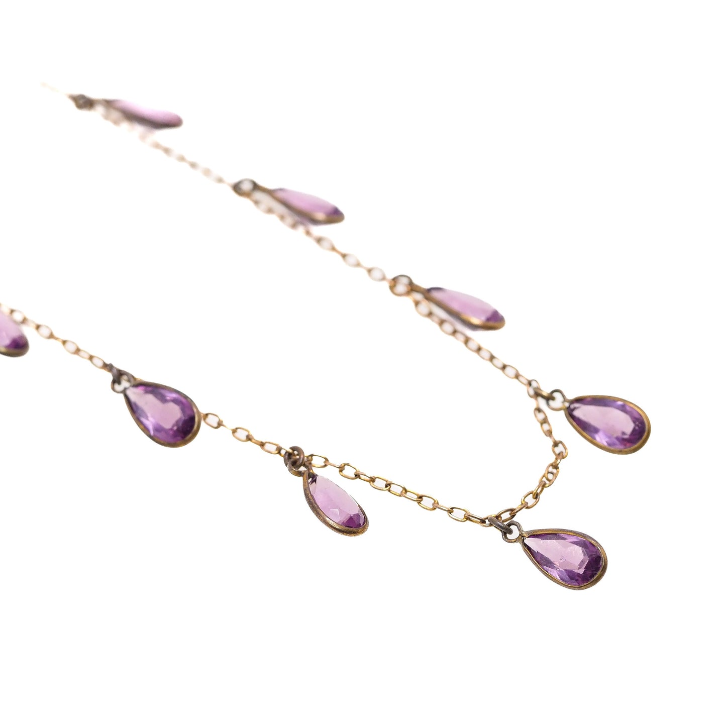 Vintage 1930s Art Deco Purple Teardrop Glass and Brass Choker 17" Necklace - 30s Purple Deco Necklace