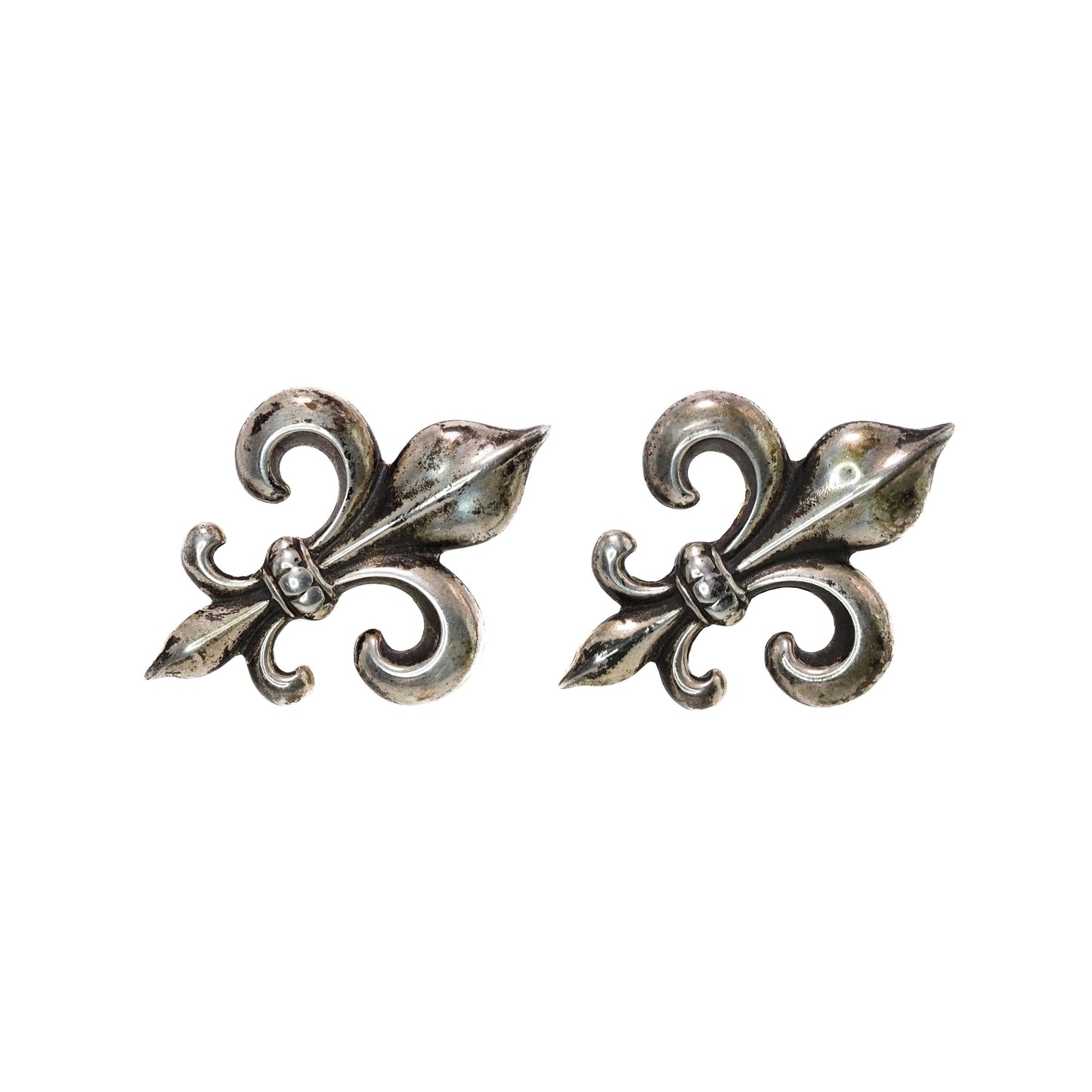 Vintage 1960s Sterling Silver Fleur-de-Lis Stud Pierced Earrings - Vintage Silver Fleur de Lis Earrings