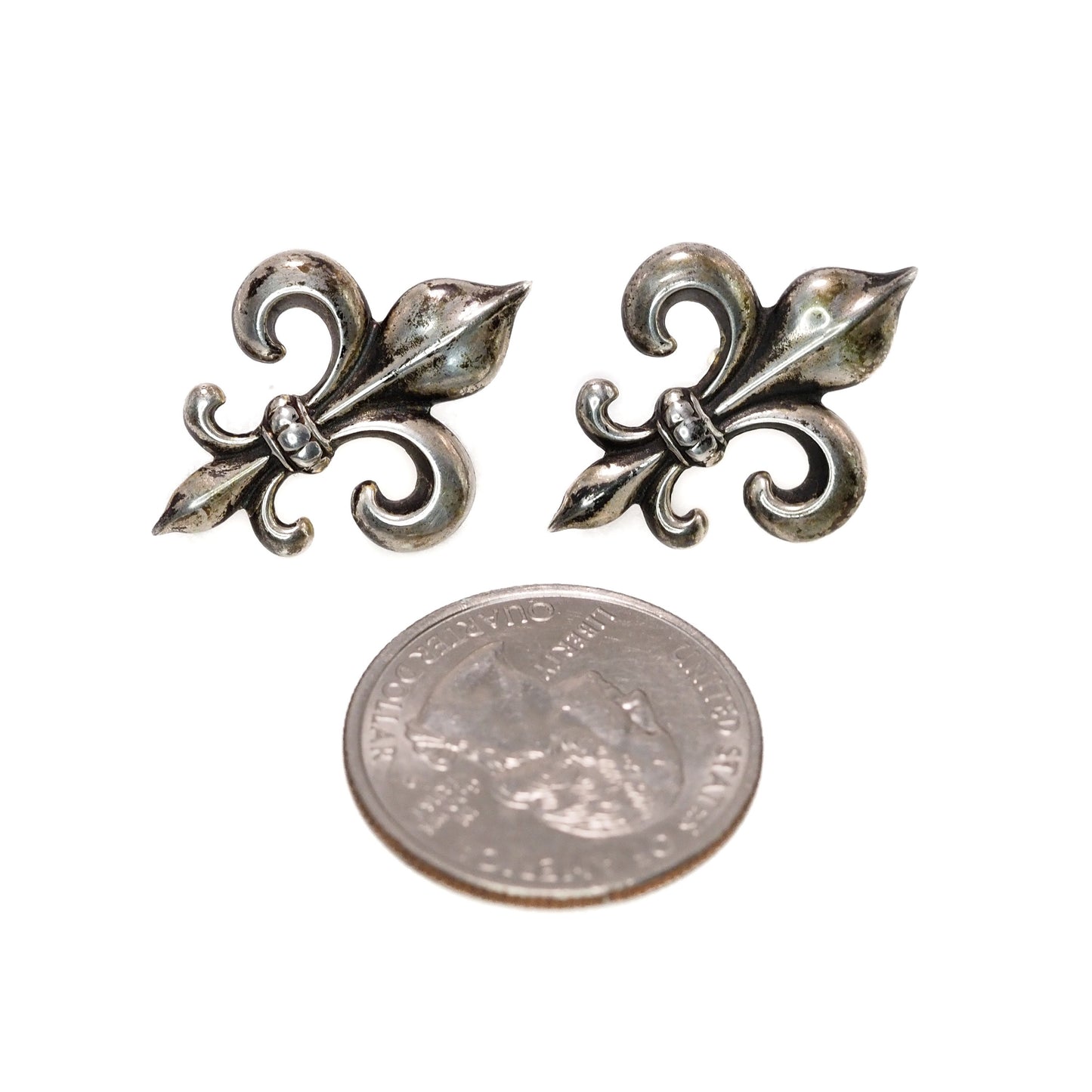 Vintage 1960s Sterling Silver Fleur-de-Lis Stud Pierced Earrings - Vintage Silver Fleur de Lis Earrings