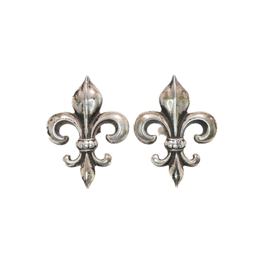 Vintage 1960s Sterling Silver Fleur-de-Lis Stud Pierced Earrings - Vintage Silver Fleur de Lis Earrings