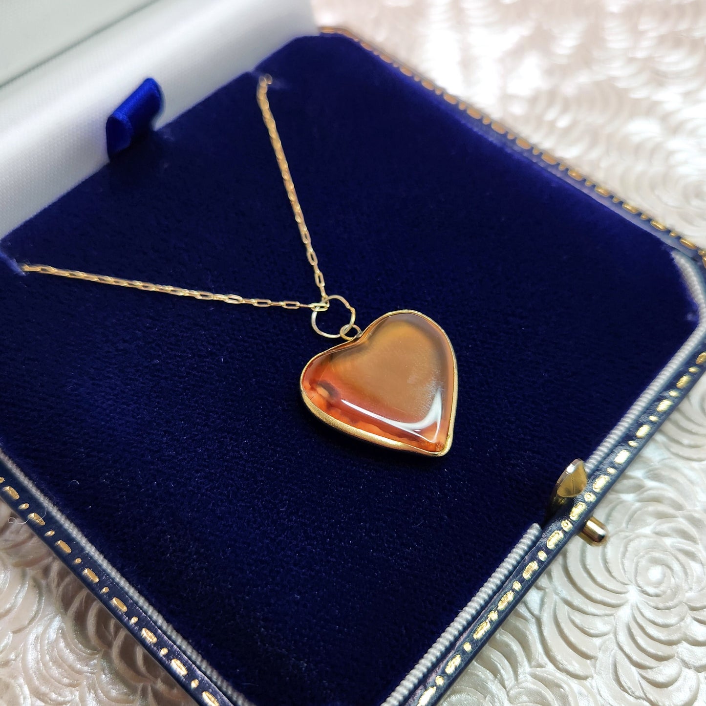 Antique 1890s Victorian Heart Orange Agate and Gold Fill Necklace - Victorian Gold Agate Pendant 14" Choker - Orange Gem Heart Necklace