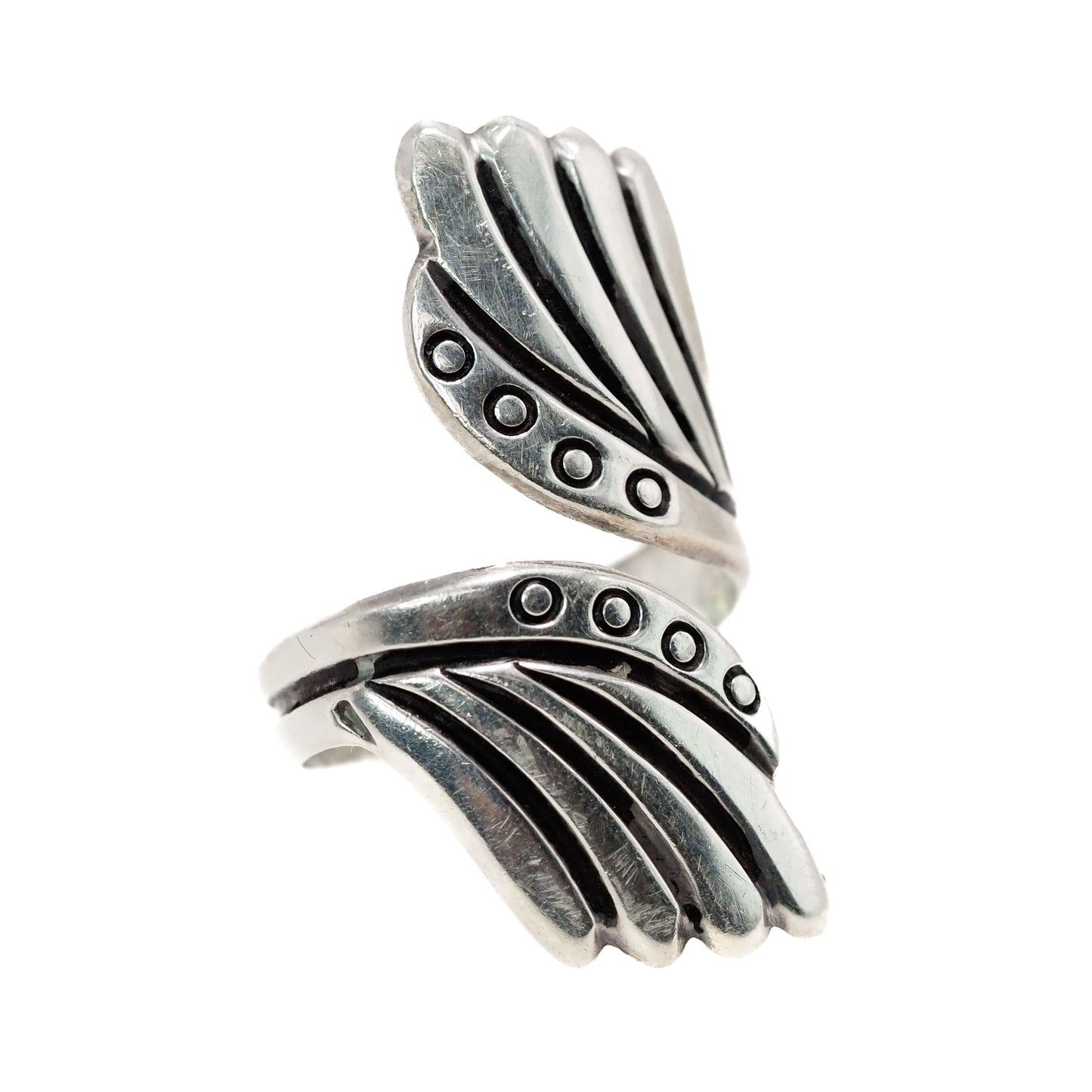 Vintage 1960s TAXCO Sterling Bypass Ring - 60s Silver Large Statement Ring Size 7.5 - Silver Adjustable Ring - Mexico Ring