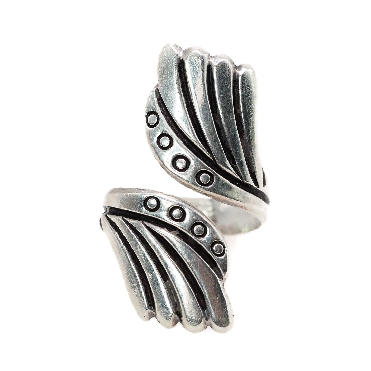 Vintage 1960s TAXCO Sterling Bypass Ring - 60s Silver Large Statement Ring Size 7.5 - Silver Adjustable Ring - Mexico Ring