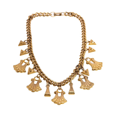 Antique 1900s Late Victorian Brass Fancy Drop Link Choker 15" Necklace
