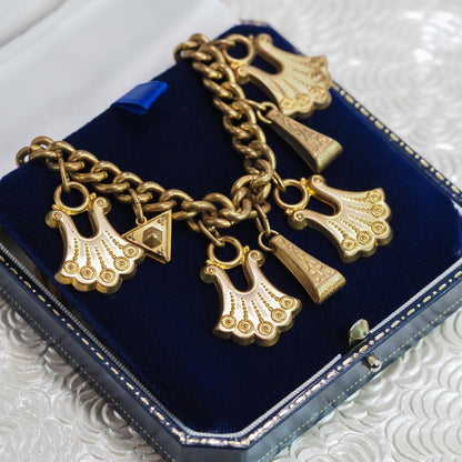 Antique 1900s Late Victorian Brass Fancy Drop Link Choker 15" Necklace