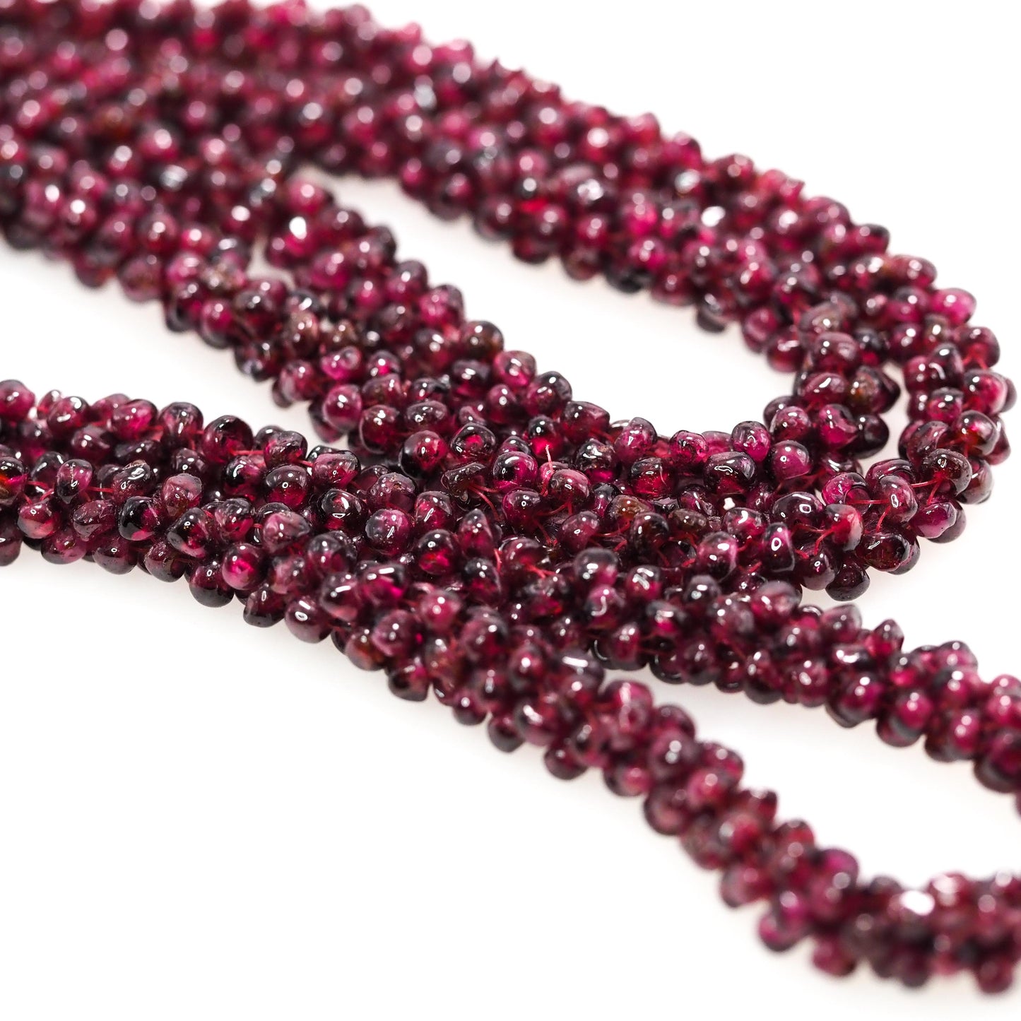 Vintage 1980s Long Single Strand Almandine Garnet Rondelle Bead Torsade 33" Necklace - Red Gemstone Beaded Necklace - Boho Gemstone Necklace