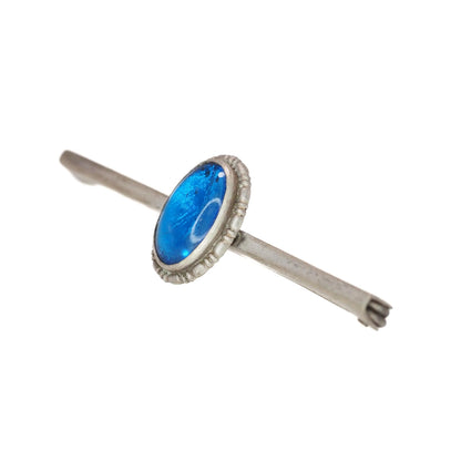Antique 1910s Morpho Menelaus Blue Butterfly Wing and Silver Bar Brooch